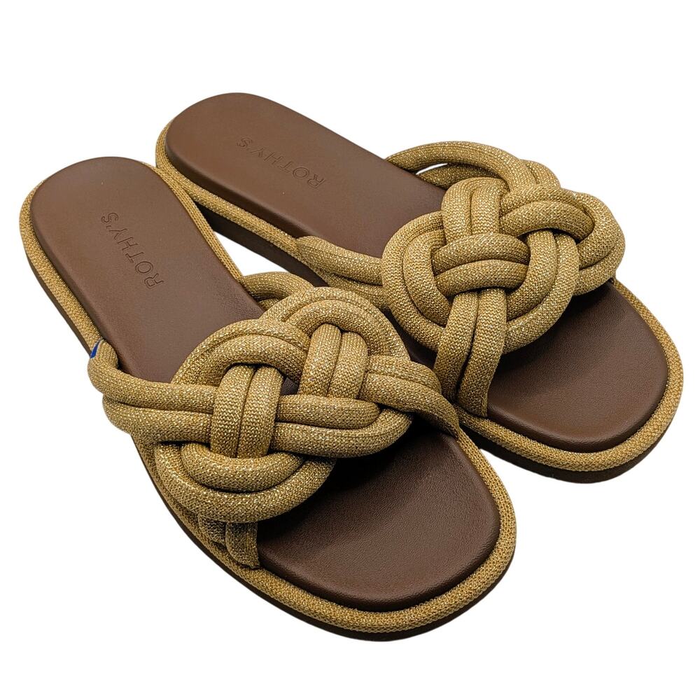 Rothy's The Summer Sandal Golden Sun Metallic Gold Slip On Shoes Size 9 NWOB